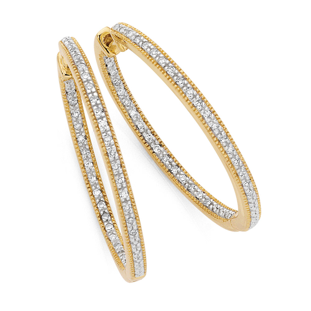 Hoop Earrings with 0.26 Carat TW of Diamonds in 10ct Yellow Gold