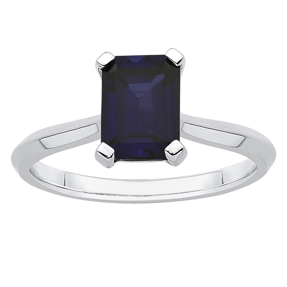 Ring with Created Sapphire in 10ct White Gold