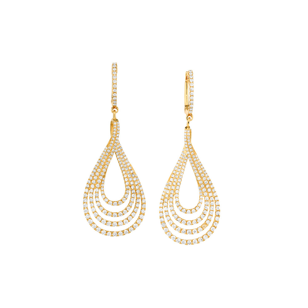 Drop Earrings with 2 Carat TW of Diamonds in 14ct Yellow Gold