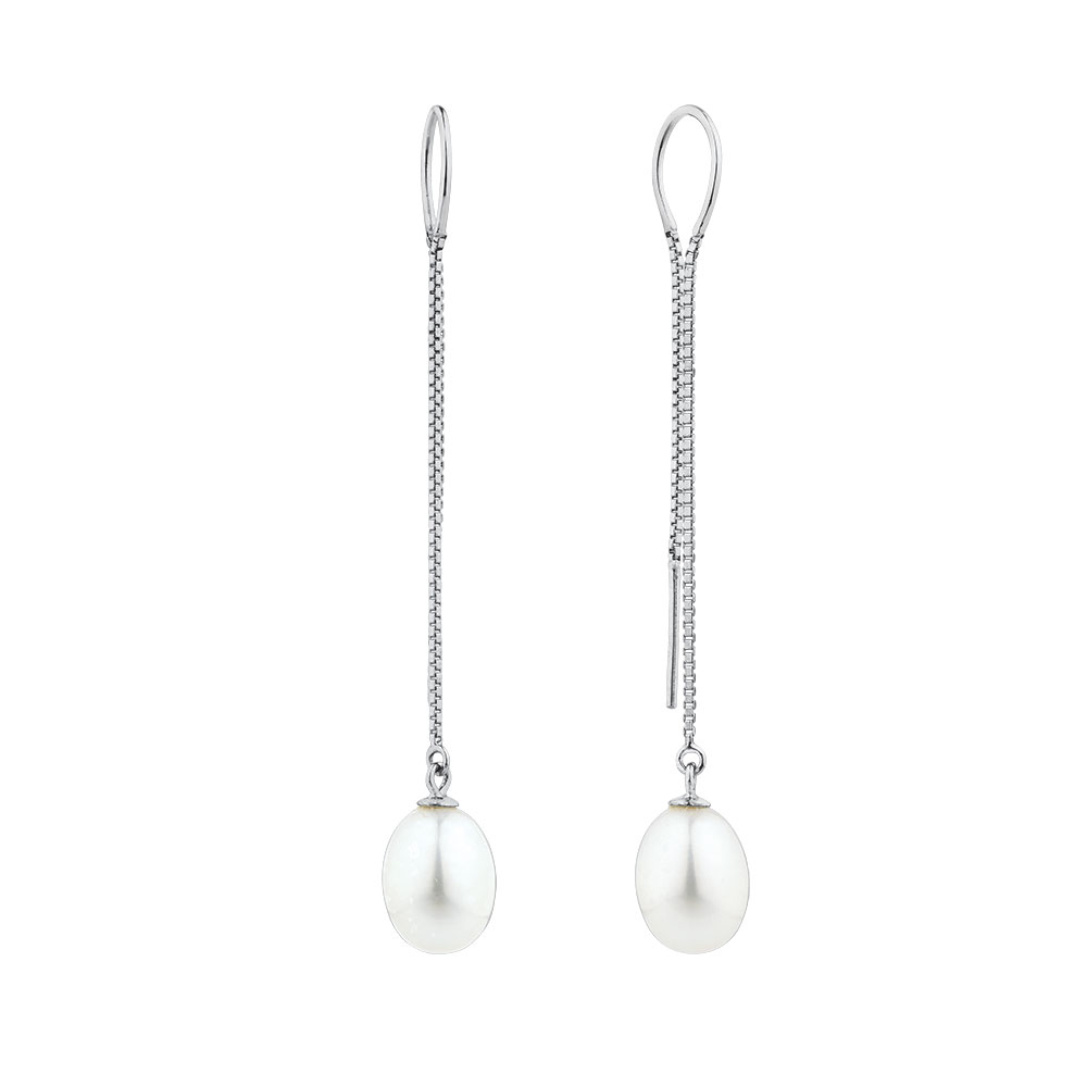 Thread Earrings with Cultured Freshwater Pearls in Sterling Silver