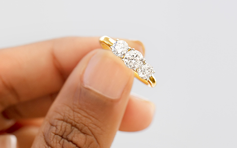 Yellow Gold Three Stone Diamond Engagement Ring
